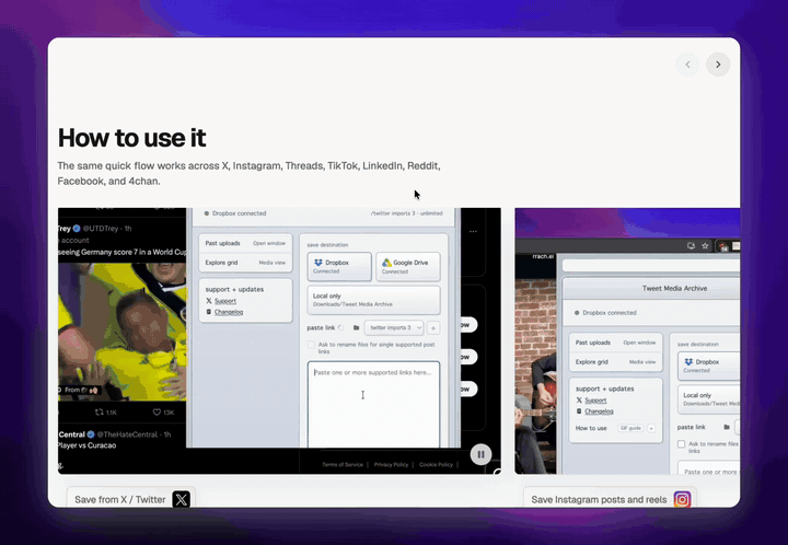 Right-clicking website media and pasting the media URL into Tweet Media Archive